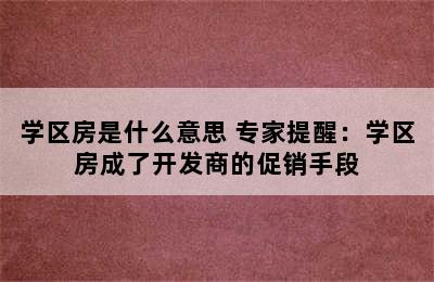 学区房是什么意思 专家提醒：学区房成了开发商的促销手段